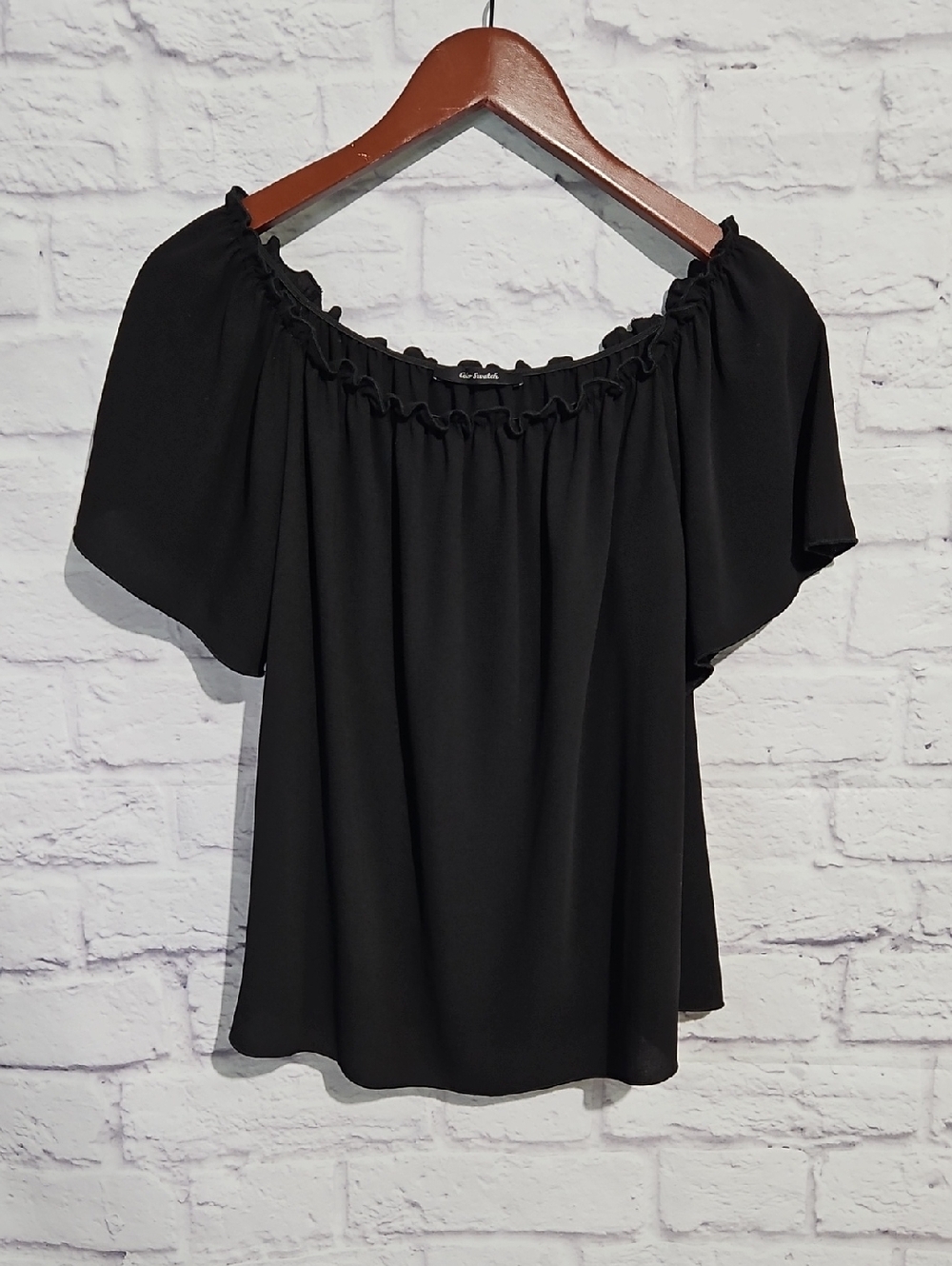 Women’s Black Off-Shoulder Ruffle Neck Blouse